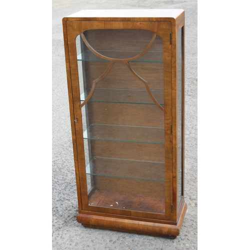 8 - Art Deco period glazed walnut display cabinet with key