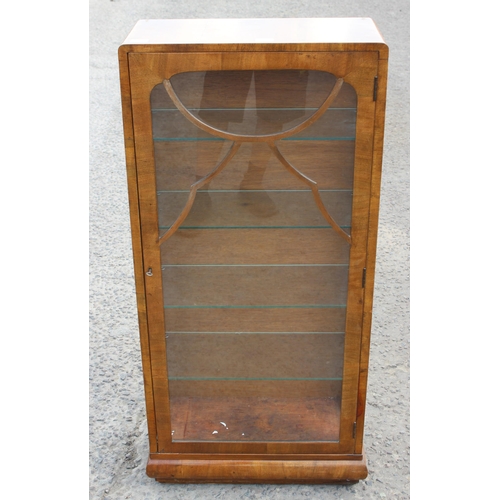 8 - Art Deco period glazed walnut display cabinet with key