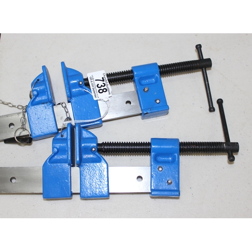 738 - 2 blue sash clamps, approx 80cm long