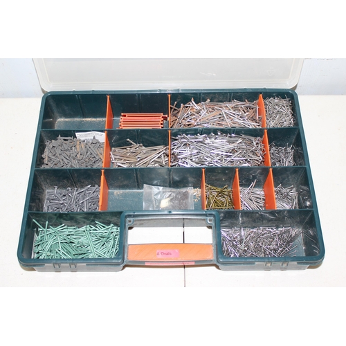 740 - 3 various tool cases and contents, cable clips, angle brackets & various nails