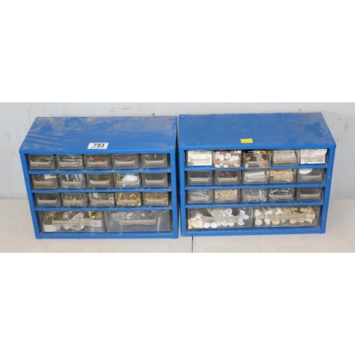 753 - 2 multi drawer cabinets and contents