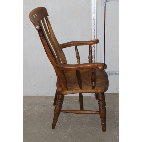 65 - Antique Windsor slat back farmhouse armchair with elm seat