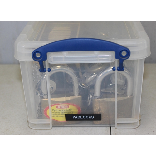 795 - Box of various padlocks with keys