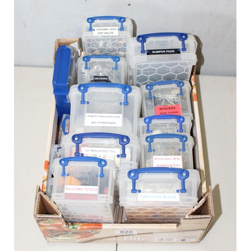 820 - 15 plastic tubs and various contents