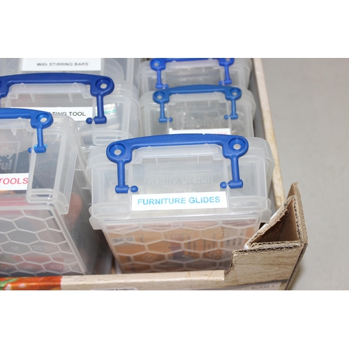 820 - 15 plastic tubs and various contents