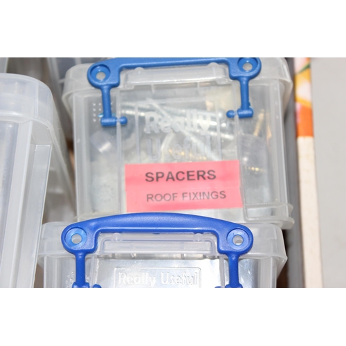 820 - 15 plastic tubs and various contents