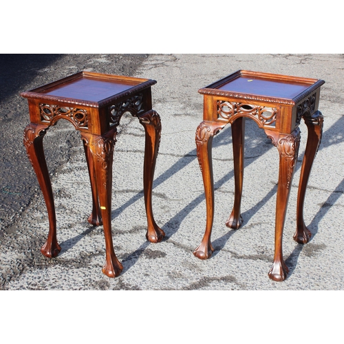 101 - A pair of impressive antique style carved mahogany jardiniere or lamp tables, approx 85cm tall x 45c... 