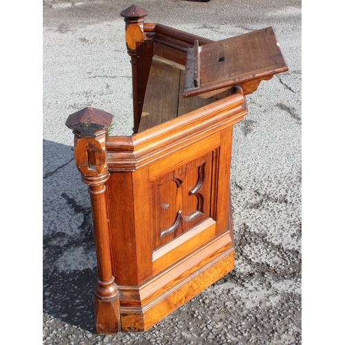 104 - An antique pitch pine church pulpit with carved details, likely 19th century, approx 140cm wide