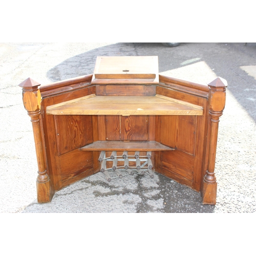 104 - An antique pitch pine church pulpit with carved details, likely 19th century, approx 140cm wide