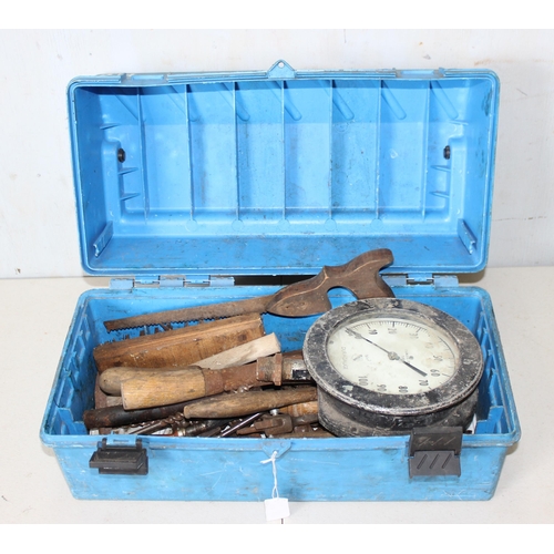 853 - Blue toolbox and contents to inc pressure gauge