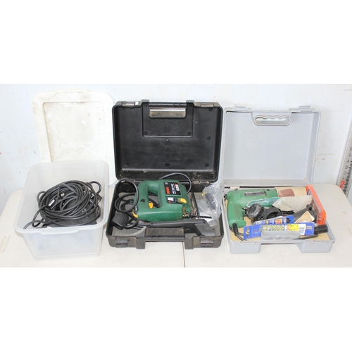 870 - 3 corded power tools, drill, jigsaw and heat gun