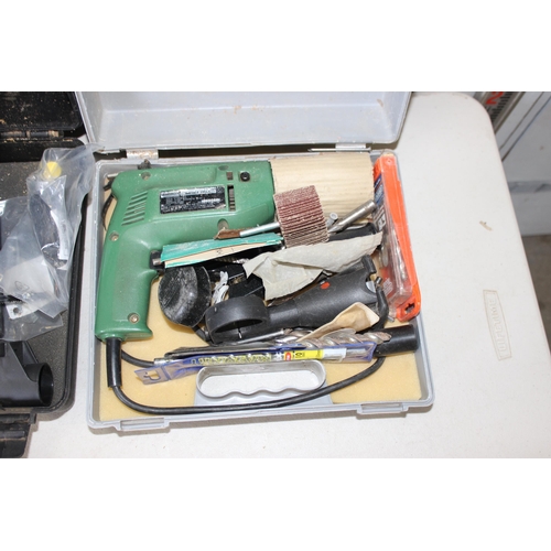 870 - 3 corded power tools, drill, jigsaw and heat gun