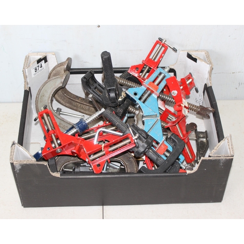 874 - Box of assorted clamps to inc Record, Rolson etc