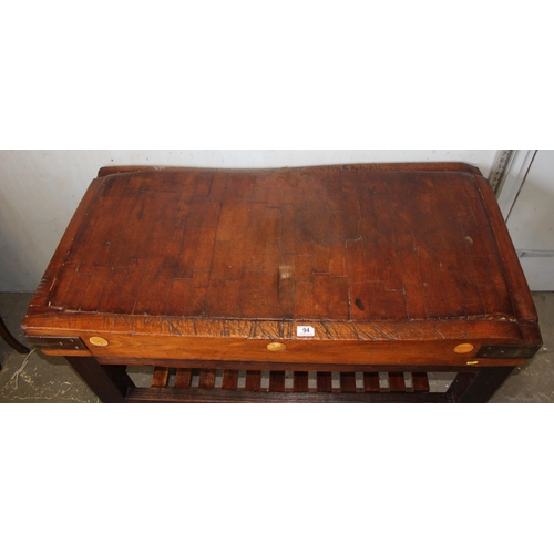 94 - A large vintage wooden butchers block on stand, approx 125cm wide x 62cm deep x 75cm tall