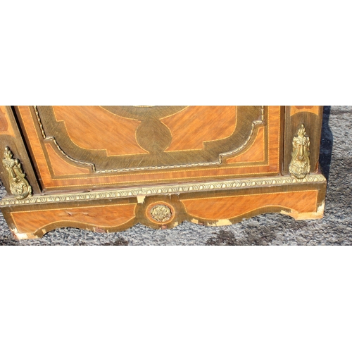 96 - A French Empire style pier cabinet with marquetry inlay, ormolu mounts and green marble top, approx ... 