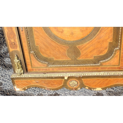 96 - A French Empire style pier cabinet with marquetry inlay, ormolu mounts and green marble top, approx ... 