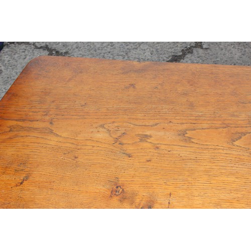 77 - A small early 20th century oak refectory table, approx 135cm x 65cm