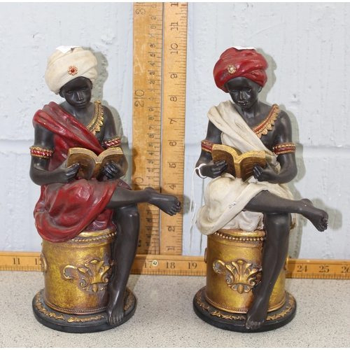 1703 - A pair of antique style Blackamore type figures reading a book