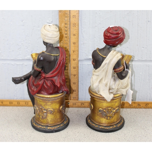 1703 - A pair of antique style Blackamore type figures reading a book