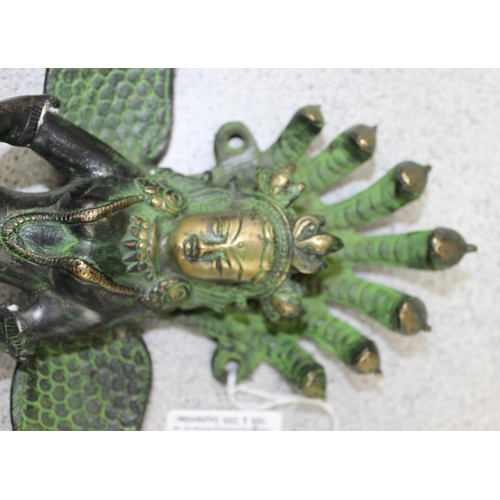 1708 - A vintage Indian bronze door handle formed as a deity, Manasa - Queen of Snakes, likely 20th century