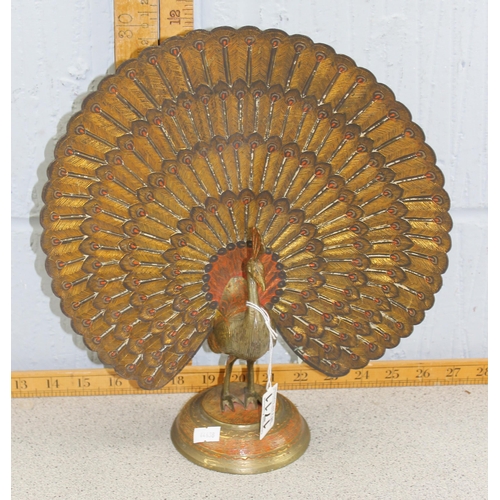 1711 - Vintage Indian brass peacock model, approx 34cm tall