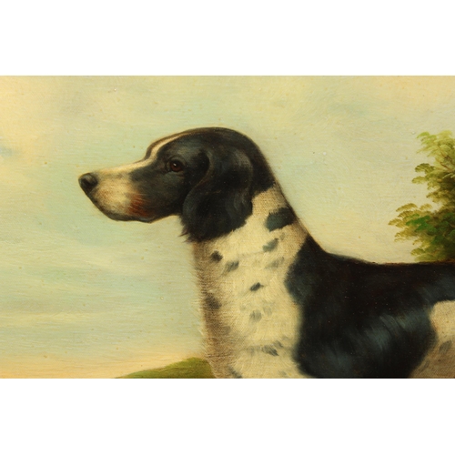 303 - A large antique style oil on canvas of a Long Haired Pointer dog in impressive gilt frame, unsigned