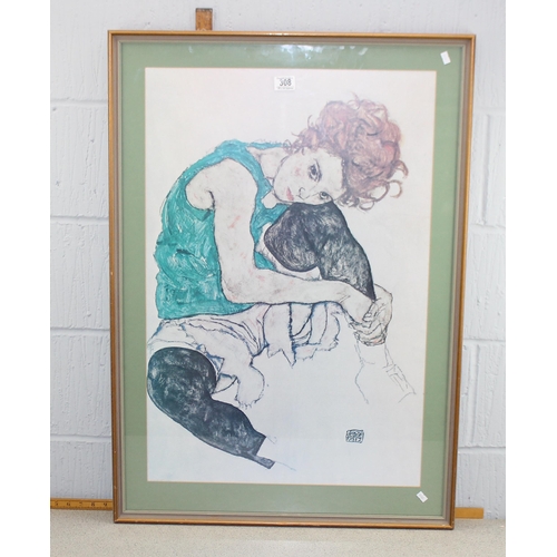 308 - A large framed print of a female