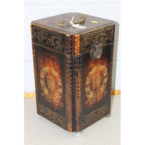 229 - A vintage embossed leather style wine box with handle