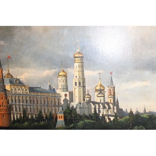 325 - Russian School, a large oil on canvas landscape depicting the Kremlin from across the Moskova river,... 