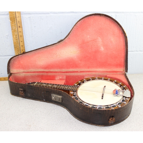 477 - A vintage Windsor zither 8-string banjolele Artiste No1, rosewood construction, the neck inlaid with... 