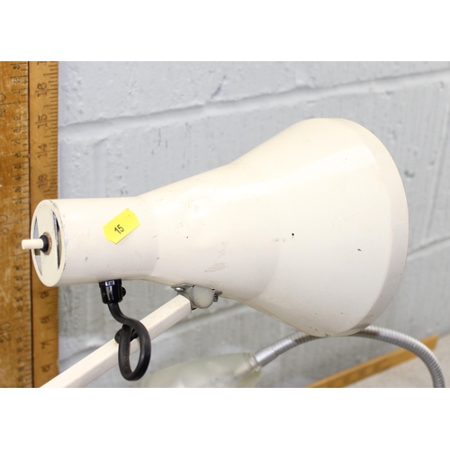 196 - A vintage white anglepoise style lamp in white and another small retro style lamp