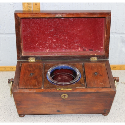 234 - Antique rosewood tea caddy with mother of pearl inlay