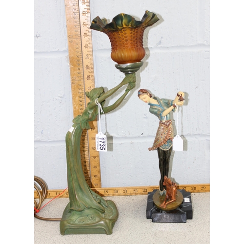 1735 - An Art Nouveau style lamp formed as a female figure and an Art Deco style female figure (2)