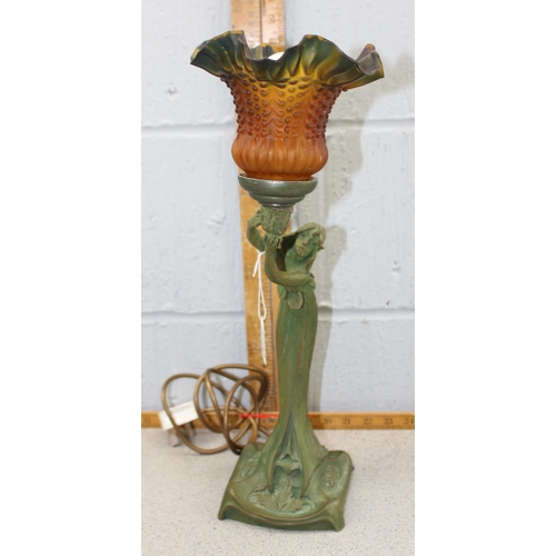 1735 - An Art Nouveau style lamp formed as a female figure and an Art Deco style female figure (2)