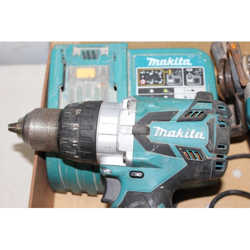 923 - Makita drill & angle grinder, battery and chargers