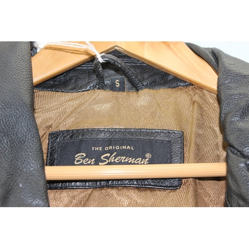 163 - Retro Ben Sherman black leather bomber jacket size small