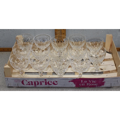 1764 - 2 sets of crystal wine glasses, one Webb Corbett, 6 & 8