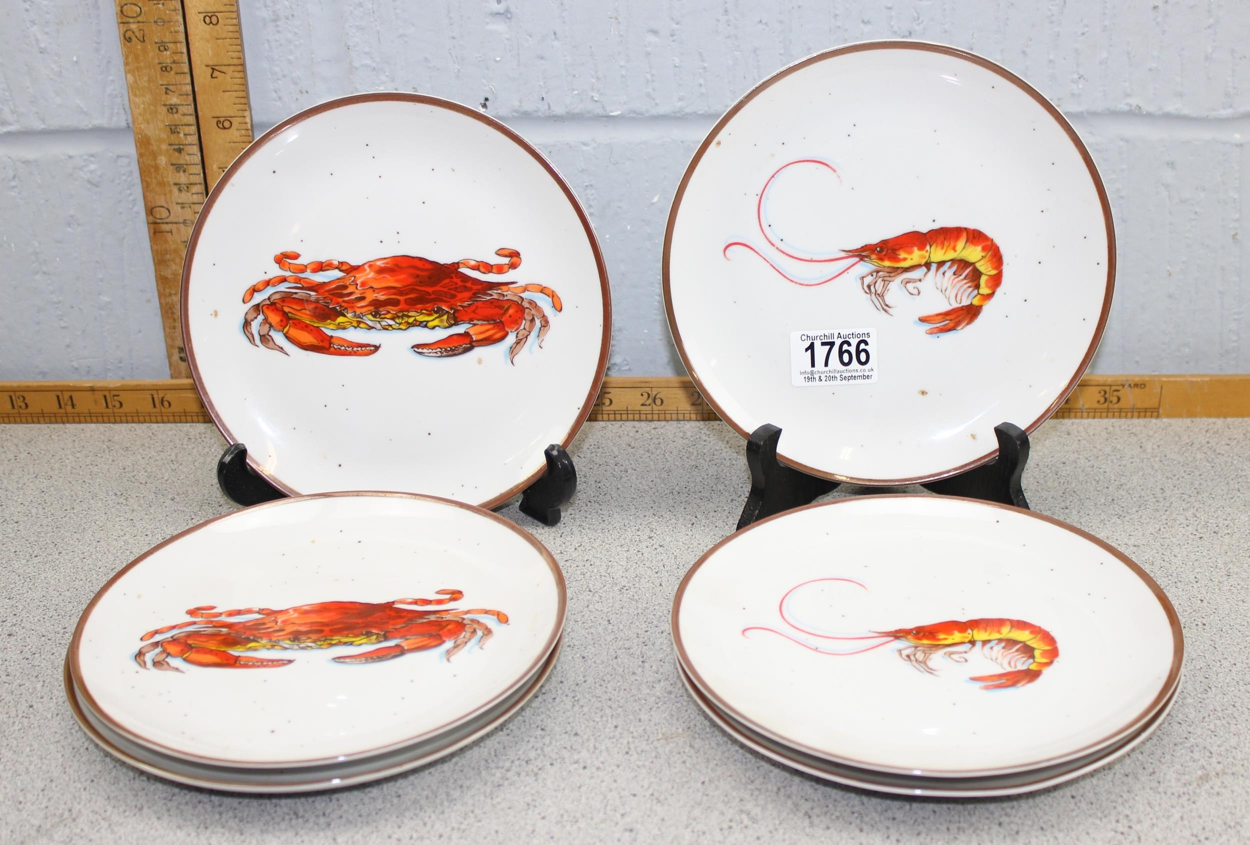A set of 6 Japanese made plates depicting crabs and prawns, made for D ...