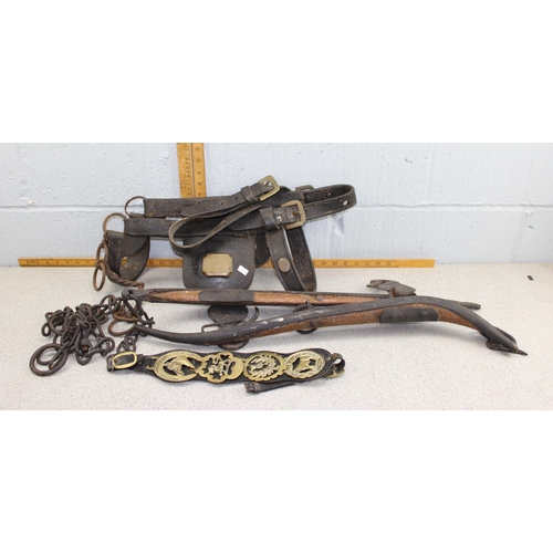 1775 - Pair of horses' haines, horse brass and heavy horse tack