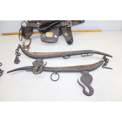 1775 - Pair of horses' haines, horse brass and heavy horse tack