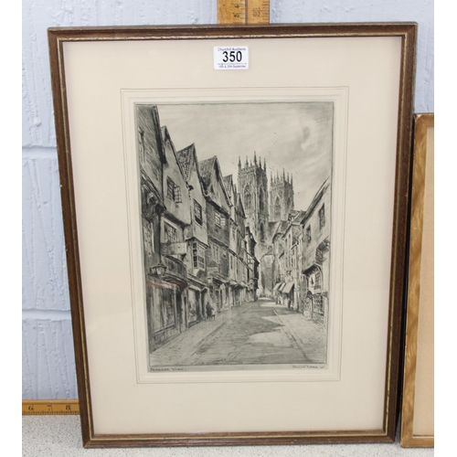 350 - 1950’s framed colour print of Lincoln Cathedral by Featherstone Robson and 
an early 20c etching/eng... 