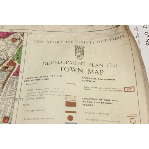 351a - Qty of assorted vintage maps covering mainly the London area, to inc 1951 development plan