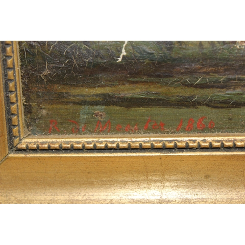 360 - Victorian oil of canvas in gilt frame of cattle grazing by a river, indistinctly signed, dated 1861