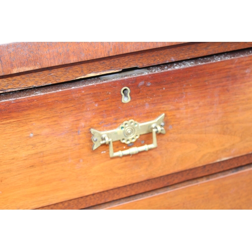 149w - Edwardian oak 2/3 chest of drawers with brass handles