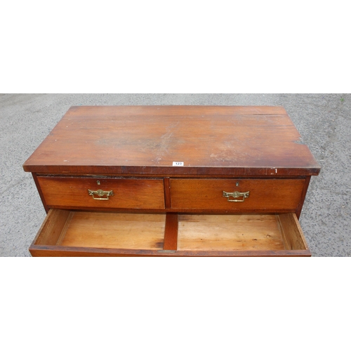 149w - Edwardian oak 2/3 chest of drawers with brass handles