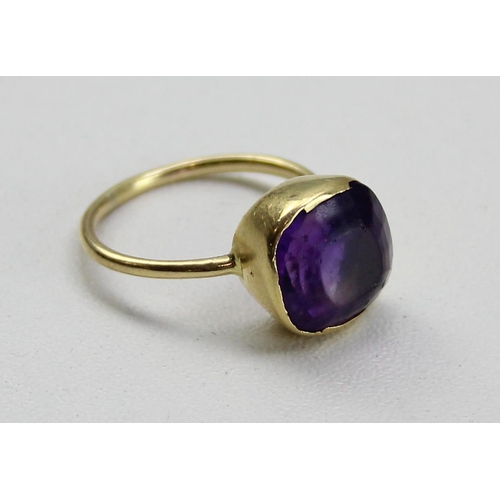 1228 - An 18ct gold and amethyst ring, unmarked but XRF tested, approx size N & 3.72g gross, believed to be... 