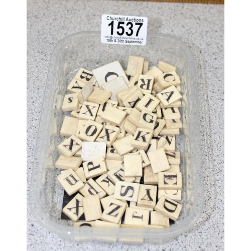 1537 - Qty of antique bone letter tiles, similar to Scrabble tiles