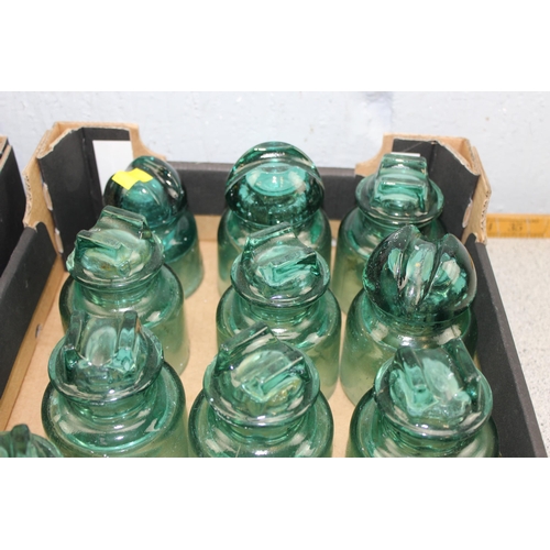 A Large Qty Of Assorted Vintage Glass Electrical Insulators Some With Markings Approx 25 In 2 Boxe