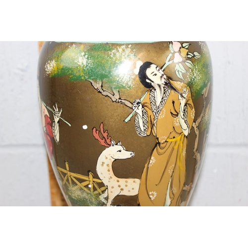 213 - Painted brass vase converted into a lamp with oriental decoration