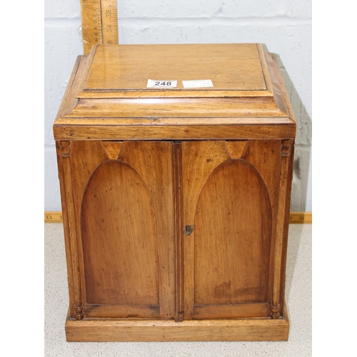 248 - An antique table top collectors cabinet with various drawers and turned bone handles, with 2 keys an... 